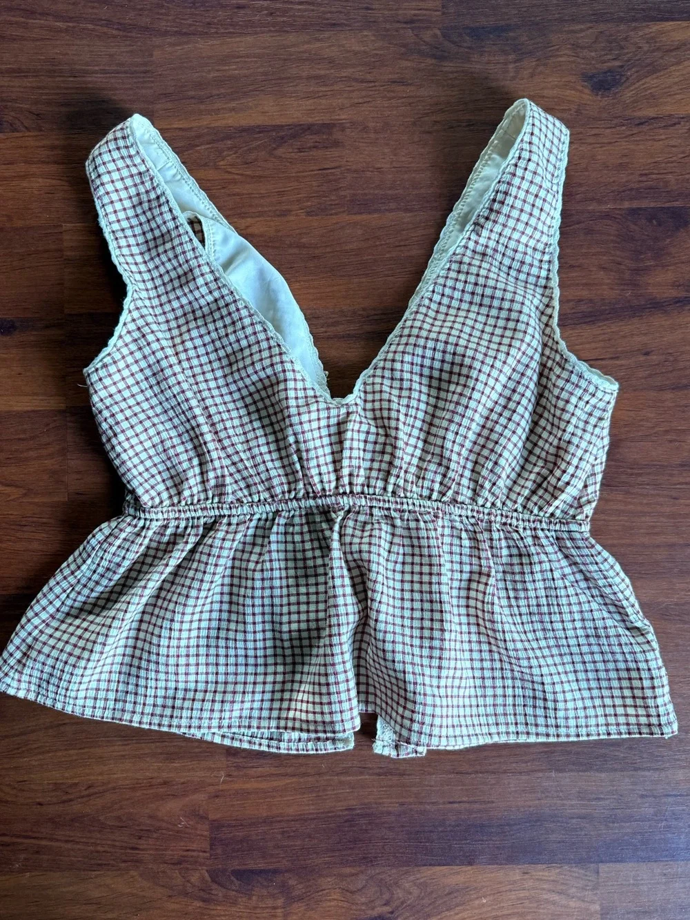 RSQ Cream and Rust Gingham Peplum Tie-Front Top - Picture 5 of 5